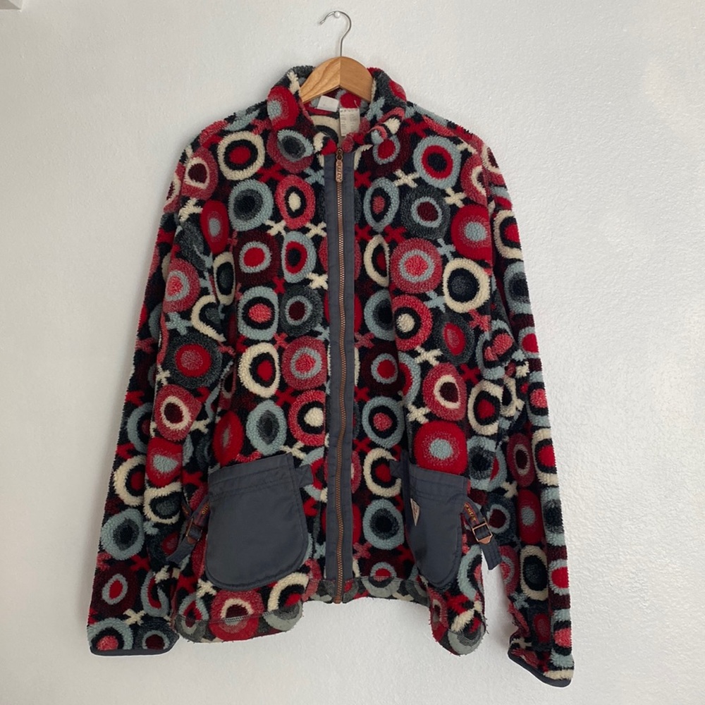Jeans by OILILY jacket red black and baby blue wool polyester fits Lrg XL